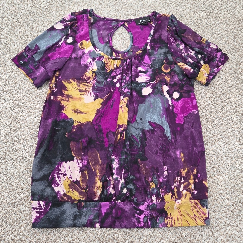 VTG B-Wear Women's Scoop Neck Multicolor Y2K Blouse Short Sleeve Elastic Hem XL